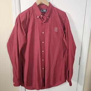 NC State Wolfpack Shirt Men Large Red White Plaid Button Up Dress Long Sleeve